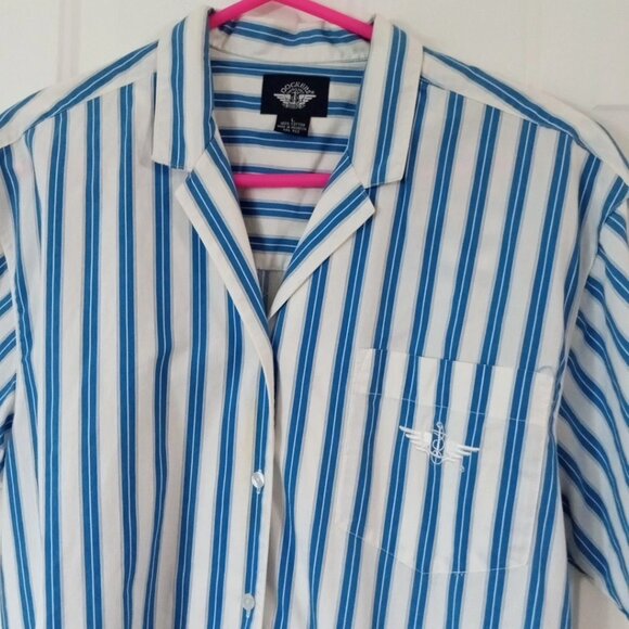Dockers Women's Short Sleeve White With Blue Stripes Button Up Shirt Size Large - Picture 2 of 6